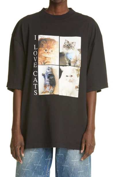 Shop Balenciaga I Love Cats Oversize Graphic Tee In Black