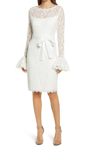 Shop Shani Long Sleeve Lace Sheath Dress In Ivory