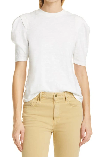 Shop Frame Pleated Puff Sleeve T-shirt In Vintage Blanc