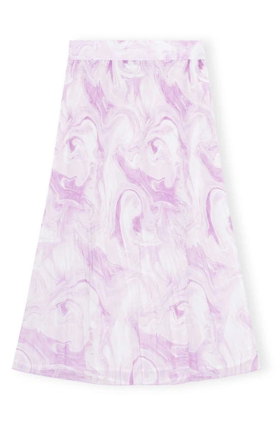 Shop Ganni Watercolor Print Pleated Georgette Skirt In Orchid Bloom