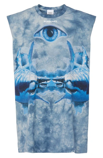 Shop Burberry Logo Eye Graphic Sleeveless Top In Ink Blue