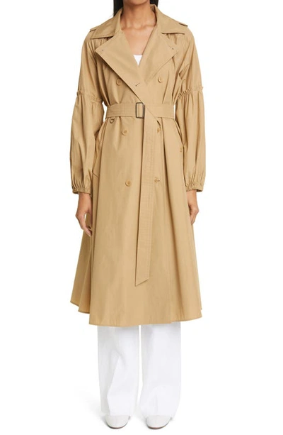 Shop Max Mara Empoli Ruched Cotton Trench Coat In Camel