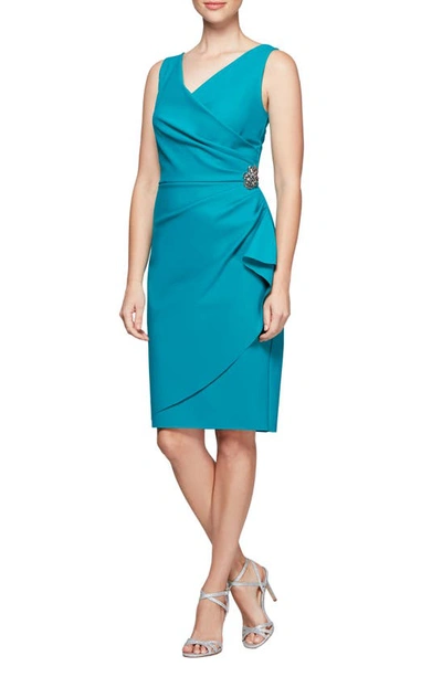 Shop Alex Evenings Side Ruched Cocktail Dress In Turquoise