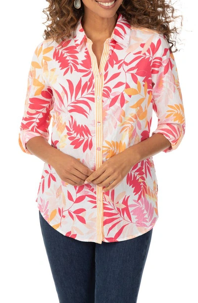 Shop Foxcroft Zoey Tropical Leaves Print Button-up Shirt In Multi