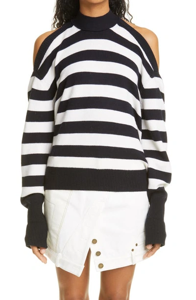Shop Monse Stripe Halter Wool Sweater In Midnight/ Ivory