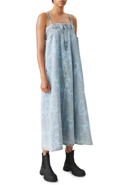 Shop Ganni X Levi's® Floral Print Denim Maxi Dress In Light Denim