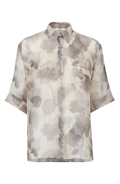 Shop Fendi Shady Flowers Silk Organza Button-up Shirt In Black