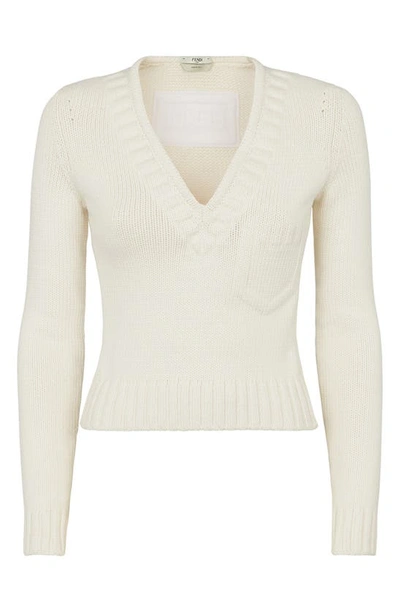 Shop Fendi Trompe L'oeil V-neck Sweater In F0znm White