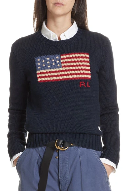 Shop Polo Ralph Lauren Flag Sweater In Hunter Navy Multi