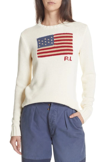 Shop Polo Ralph Lauren Flag Sweater In Cream Multi