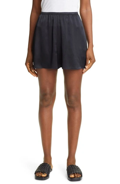Shop Vince Silk Satin Pull-on Shorts In Black
