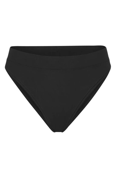 Shop Skims Stretch Cotton Jersey Cheeky Tanga In Soot