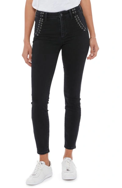 Shop Paige Hoxton Lace-up Ankle Skinny Jeans In Lights Out
