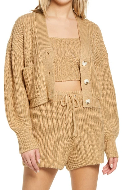 Shop 4th & Reckless Henry Crop Cardigan In Camel