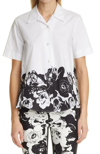 Shop Adam Lippes Floral High/low Button-up Shirt In Black Floral