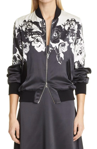 Shop Adam Lippes Floral Charmeuse Bomber Jacket In Black Floral