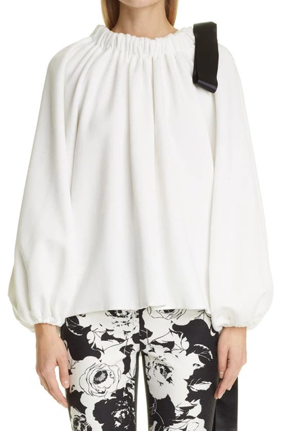 Shop Adam Lippes Tie Neck Ruched Sweatshirt In White