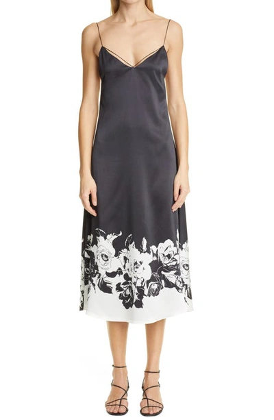 Shop Adam Lippes Floral Silk Charmeuse Dress In Black Floral