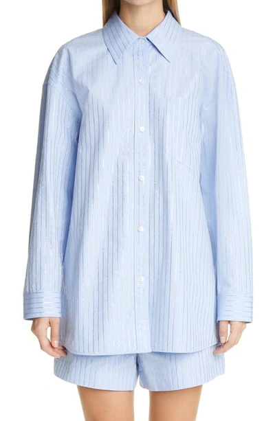 Shop Alexander Wang Oversize Crystal Hot Fix Stripe Button-up Shirt In Oxford
