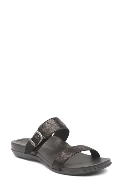 Shop Aetrex Mimi Slide Sandal In Black Faux Leather