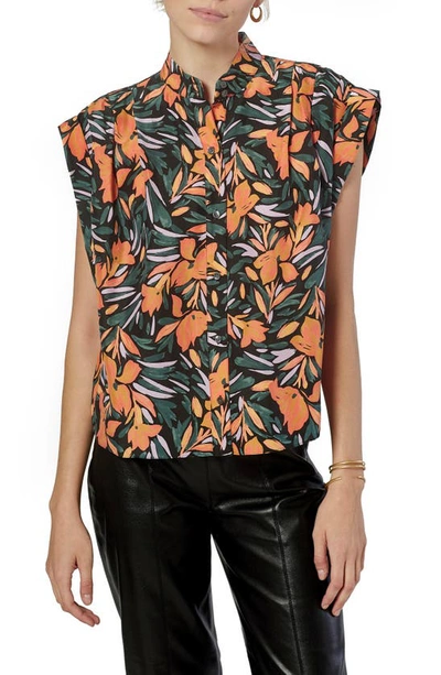 Shop Joie Unna Print Button-up Silk Blouse In Caviar