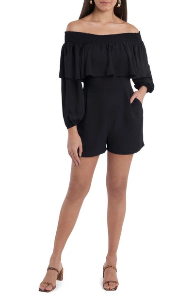 1.state Off-the-shoulder Long Sleeve Romper In Rich Black