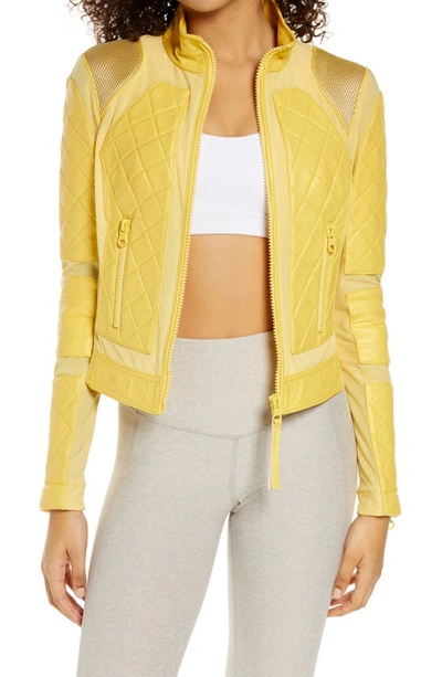 Blanc Noir Quilted Leather Mesh Moto Jacket In Goldfinch ModeSens