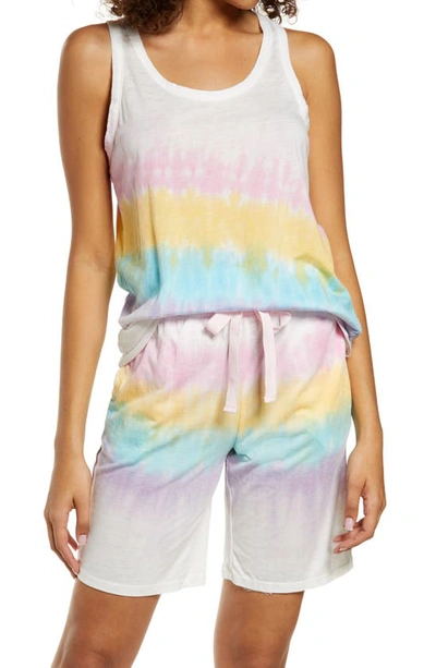 Emerson Road Tie Dye Short Pajamas In White Vintage Jersey