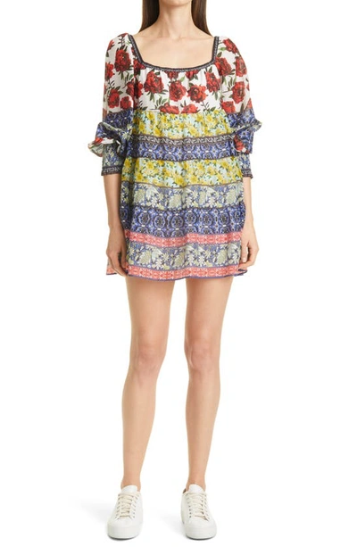 Shop Alice And Olivia Rowen Floral Patchwork Puff Sleeve Tunic Dress In French Quarters Multi