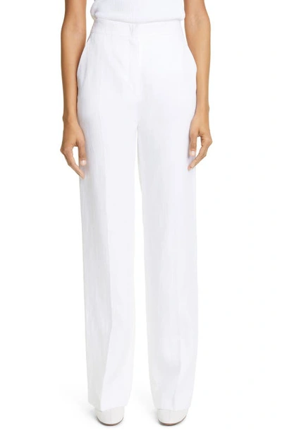 Shop Max Mara Uva High Waist Straight Leg Linen Pants In Optical White