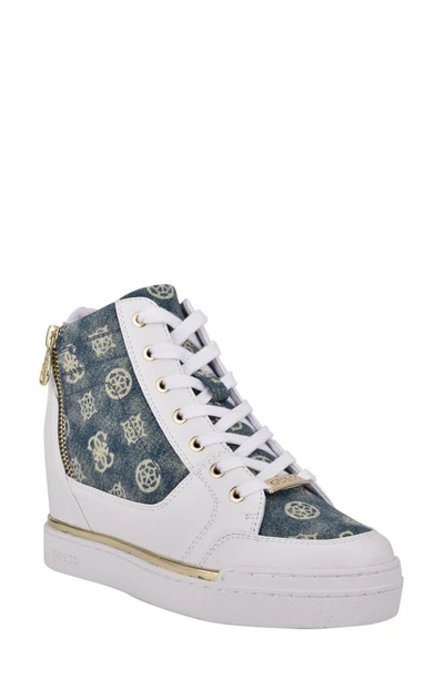Guess Women's Figz Sneakers Women's Shoes In White / Denim Faux Leather |  ModeSens