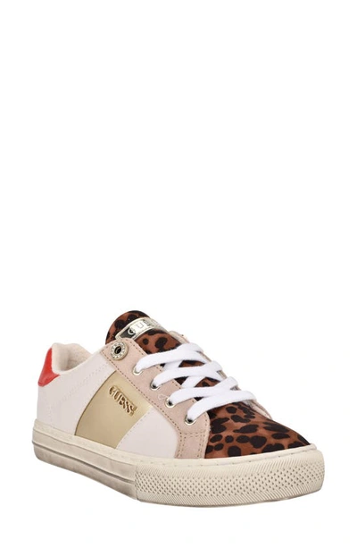 Shop Guess Loven Low Top Sneaker In Leopard / White / Red