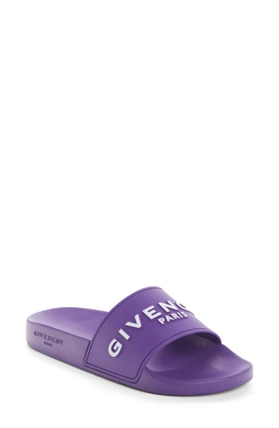Shop Givenchy Logo Slide Sandal In Purple