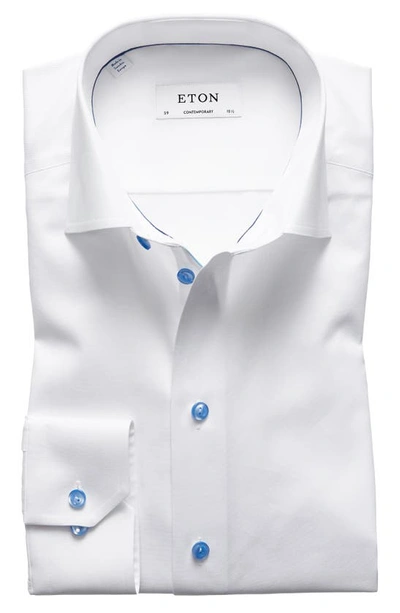 Shop Eton Contemporary Fit Twill Dress Shirt In White/ Blue