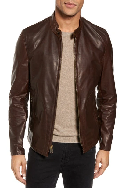 Shop Schott Café Racer Unlined Cowhide Leather Jacket In Brown