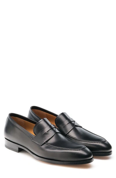 Shop Magnanni Rolly Apron Toe Penny Loafer In Black Leather