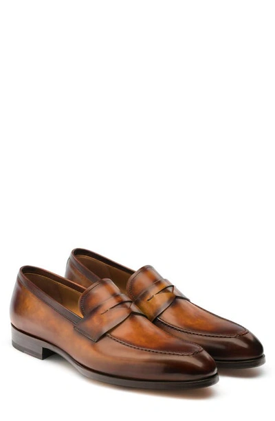 Shop Magnanni Rolly Apron Toe Penny Loafer In Brown Leather