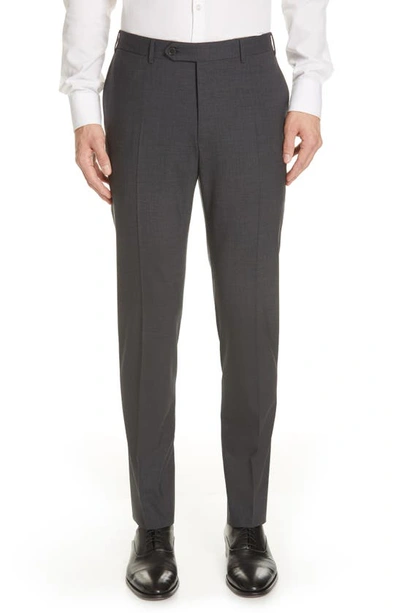 Shop Canali Flat Front Classic Fit Solid Stretch Wool Dress Pants In Charcoal