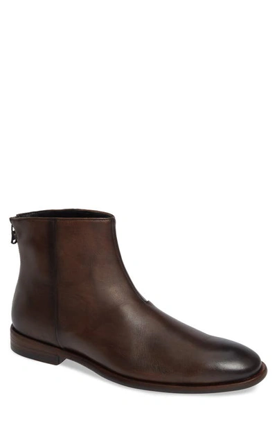 Shop John Varvatos Nyc Back Zip Boot In Wood Brown Leather