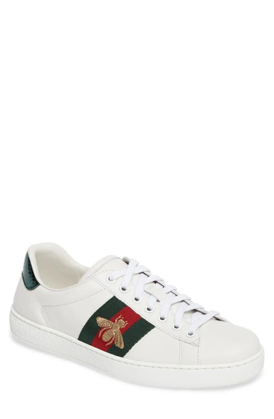 Gucci Men's New Ace Embroidered Low-top Sneakers In Bianco