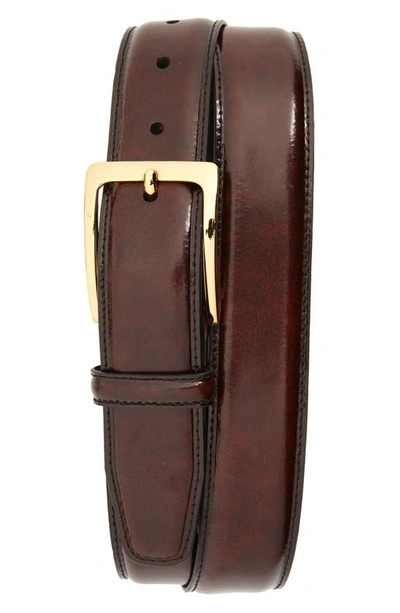 Shop Johnston & Murphy Smooth Leather Belt In Burgundy