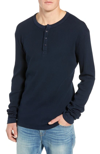 Shop Frame Slim Fit Long Sleeve Waffle Knit Henley In Navy
