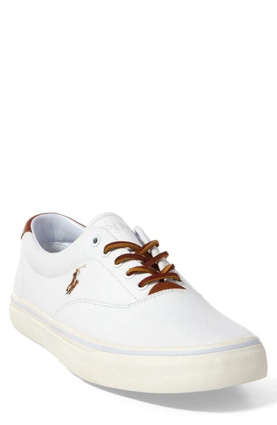 Shop Polo Ralph Lauren Thorton Low Top Sneaker In White Canvas