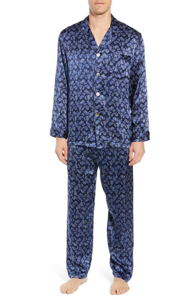 Shop Majestic Sapphire Silk Pajama Set In Navy Paisley