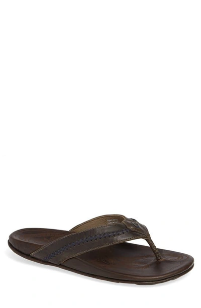 Shop Olukai Mea Ola Flip Flop In Dark Shadow/ Mustang Leather