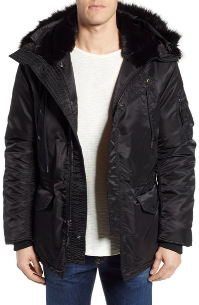 Shop Schott Satin Flight Parka With Removable Faux Fur Lining In Black