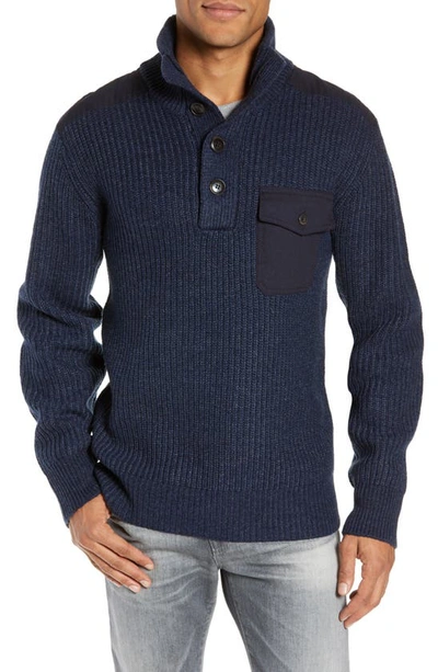 Shop Schott Wool Blend Military Sweater In Navy