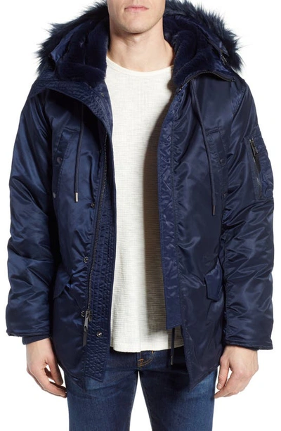 Shop Schott Satin Flight Parka With Removable Faux Fur Lining In Navy