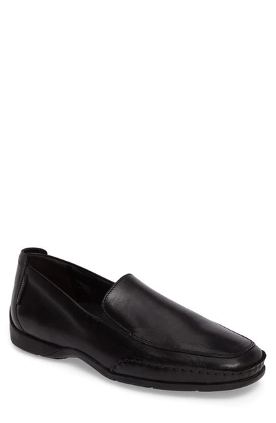Mephisto Square Toe Leather Loafers In Black Smooth Leather