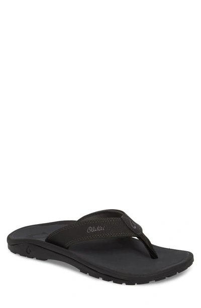 Shop Olukai Ohana Flip Flop In Black/ Dark Shadow